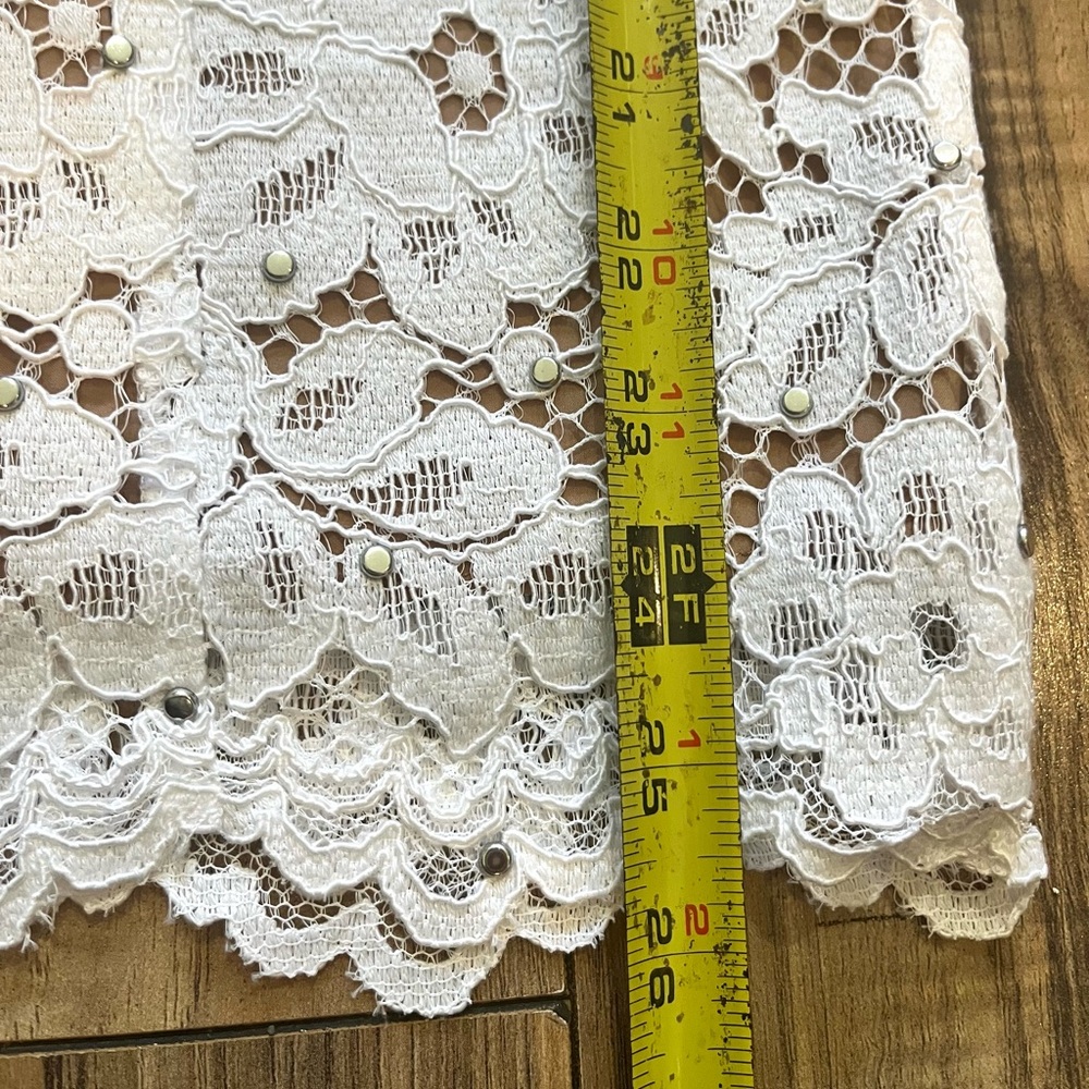 $298 MICHAEL Michael Kors Studded Corded Floral White Lace Mini Dress 0 - Picture 8 of 16